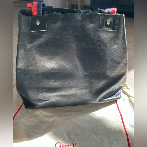 Clare V. Navy Tote Bag with Red and Navy Straps - Picture 4 of 9